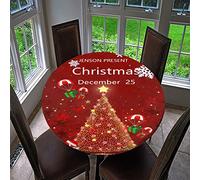 Treer Christmas Round Tablecloth Waterproof Wipeable, 3D Christmas Tree Print Circular Tablecloths Fitted Elastic Edged Xmas Table Cover Decoration for Kitchen Picnic Outdoor Indoor (H,100cm)