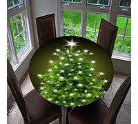 Treer Christmas Round Tablecloth Waterproof Wipeable, 3D Christmas Tree Print Circular Tablecloths Fitted Elastic Edged Xmas Table Cover Decoration for Kitchen Picnic Outdoor Indoor (B,120cm)