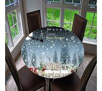 Treer Christmas Round Tablecloth Waterproof Wipeable, 3D Christmas Tree Print Circular Tablecloths Fitted Elastic Edged Xmas Table Cover Decoration for Kitchen Picnic Outdoor Indoor (I,90cm)