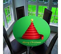 Treer Christmas Round Tablecloth Waterproof Wipeable, 3D Christmas Tree Print Circular Tablecloths Fitted Elastic Edged Xmas Table Cover Decoration for Kitchen Picnic Outdoor Indoor (E,150cm)