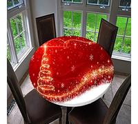Treer Christmas Round Tablecloth Waterproof Wipeable, 3D Christmas Tree Print Circular Tablecloths Fitted Elastic Edged Xmas Table Cover Decoration for Kitchen Picnic Outdoor Indoor (G,90cm)