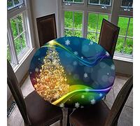 Treer Christmas Round Tablecloth Waterproof Wipeable, 3D Christmas Tree Print Circular Tablecloths Fitted Elastic Edged Xmas Table Cover Decoration for Kitchen Picnic Outdoor Indoor (J,90cm)