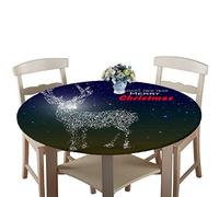Treer Christmas Round Tablecloth Waterproof Wipeable, 3D Printing Circular Tablecloths Fitted Elastic Edged Xmas Table Cover Decoration for Kitchen Picnic Outdoor Indoor (Crystal Deer,90cm)