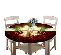 Treer Christmas Round Tablecloth Waterproof Wipeable, 3D Printing Circular Tablecloths Fitted Elastic Edged Xmas Table Cover Decoration for Kitchen Picnic Outdoor Indoor (Bow ribbon,180cm)