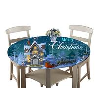 Treer Christmas Round Tablecloth Waterproof Wipeable, 3D Printing Circular Tablecloths Fitted Elastic Edged Xmas Table Cover Decoration for Kitchen Picnic Outdoor Indoor (Christmas reindeer,180cm)