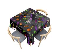 Treer Colorful Halloween Print Antifouling Table Cloth, Washable Table Cloth Wipe Clean, Square Splash Proof Tablecloth, Tablecloths for Kitchen Decoration Outdoor Picnic (Halloween,100x100cm)