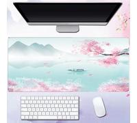 Treer Colorful Japanese Sakura Mouse Mat, Smooth Large Mouse Mat, Mouse Pad with Non-Slip Base, Gaming Mouse Pad with Sewn Edges, Mousepad Suitable for Office and Home (Light Green,900x400x3mm)