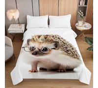 Treer Coverless Duvet, Lightweight Single/Double/King Size Duvet,Washable Quilted Bedspread with Cotton Filling, 3D Animals Printing Quilt for Spring Summer Season (hedgehog,150x200cm)