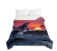 Treer Coverless Duvet, Lightweight Single/Double/King Size Duvet,Washable Quilted Bedspread with Cotton Filling, 3D Dolphins Printing Quilt for Spring Summer Season (Dolphin6,180x220cm)