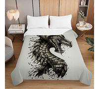 Treer Coverless Duvet, Lightweight Single/Double/King Size Duvet, Washable Quilted Bedspread with Cotton Filling, 3D Animals Printing Quilt for Spring Summer Season (Dragon,100x150cm)