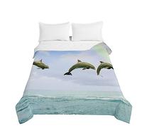 Treer Coverless Duvet, Lightweight Single/Double/King Size Duvet,Washable Quilted Bedspread with Cotton Filling, 3D Dolphins Printing Quilt for Spring Summer Season (Dolphin5,200x230cm)