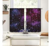Treer Curtain Valance 2 Panels for Kitchen Window with Rod Pocket, Starry sky Prints Short Blackout Topper Curtains, Window Treatment for Bathroom Living Rooms (Purple,60x60cm)
