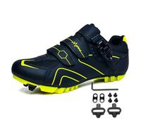 Treer Cycling Shoes Mens Womens, Mountain Bikes Shoes with SPD Cleats Unisex Cycle Shoes Road Bikes Shoes for Men Lady Spin Bike Shoes for Outdoor Indoor - MTB Red Blue Grey Yellow