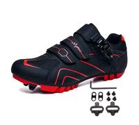 Treer Cycling Shoes Mens Womens, Mountain Bikes Shoes with SPD Cleats Unisex Cycle Shoes Road Bikes Shoes for Men Lady Spin Bike Shoes for Outdoor Indoor - MTB Red Blue Grey Yellow