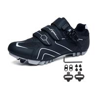 Treer Cycling Shoes - Mens Womens MTB & Road Bikes SPD Cleats - Unisex Spin Bike Shoes for Outdoor Indoor - Red Blue Grey Yellow