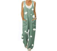 Treer Daisy Women Dungarees Loose Casual Summer Playsuits Jumpsuit, Cotton Playsuit for Women's Romper Sleeveless Pocket Overalls Suspender Playsuit Trousers S-2XL (Green,5XL)