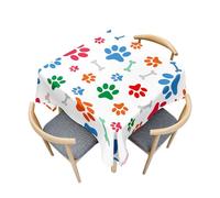 Treer Dog Paw Print Table Cloth, Square Wipe Clean Tablecloth Tablecloths Splash Proof, Table Cloths for Kitchen Decoration Outdoor Picnic (Colorful,100x100cm)