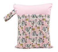 Treer Dry Wet Bag Baby Nappy Organizer Bag Large Double Zipper Reusable Waterproof Cartoon Print Baby Carriage Hanging Bag - for Soiled Baby Items or Wet Clothes Storage (Pink City)