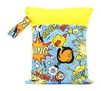Treer Dry Wet Bag Baby Nappy Organizer Bag Large Double Zipper Reusable Waterproof Cartoon Print Baby Carriage Hanging Bag - for Soiled Baby Items or Wet Clothes Storage (Boom!)