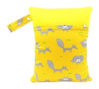 Treer Dry Wet Bag Baby Nappy Organizer Bag Large Double Zipper Reusable Waterproof Cute Animals Print Baby Carriage Hanging Bag, for Soiled Baby Items or Wet Clothes Storage (Grey Fox)