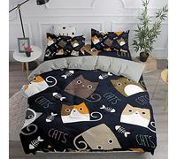 Treer Duvet Cover Set 3 Pieces for Single Double King Super King Size Bed, 3D Cat Bedding Sets Soft Microfiber Duvet Set with Pillowcases and Quilt Case (Black,220x240cm)