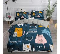 Treer Duvet Cover Set 3 Pieces for Single Double King Super King Size Bed, 3D Cat Bedding Sets Soft Microfiber Duvet Set with Pillowcases and Quilt Case (Navy blue,220x240cm)