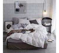 Treer Duvet Cover Set, 3pcs Simple Style Easy Care 100% Microfiber Bedding Quilt Comforter Duvet Cover Set with Pillow Cases Anti-Allergic (Double-200x200cm,white)