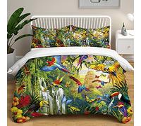 Treer Duvet Cover Set Double Single King Bedding Children Adult Bedding Set Flower Bird Printed Comforter Cover with 2 Pillowcases Decorative Microfiber Quilt Cover 3 pcs (Tropical parrot,200x200cm)