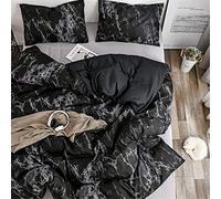 Treer Duvet Cover Set Marble Bedding Set with Zipper Closure Quilt Case and 1/2 Pillowcases, Nordic style Single Double King Size Microfiber Nordic style Soft Duvet Set (Black Marble,135x200cm)