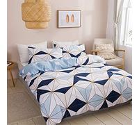 Treer Duvet Cover Set Nordic Geometry Bedding Set, Single Double King Size Microfiber Nordic style Soft Duvet Set with Zipper Closure Quilt Case and 1/2 Pillowcases (Blue Patchwork,220x240cm)