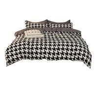 Treer Duvet Cover Sets Pillowcases 3Pcs Polyester, Single Double Super King Size Bedding, Simple Geometry Bed Set -Reversible Quilt Cover and 2*Matching Pillow Case (White houndstooth,135x200cm)