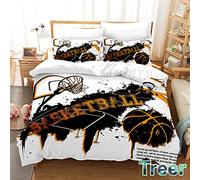 Treer Duvet Cover Sets Pillowcases Polyester, Single Double Super King Bedding Prevent Allergy Soft Comfortable Colorful Simple 3Pcs, 3D Fashion Basketball Sports (basketball stand,Double)
