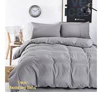 Treer Duvet Cover Sets Pillowcases Polyester, Single Double Super King Bedding Prevent Allergy Soft Comfortable Colorful Simple 3Pcs, Fashion Solid Color (gray,King)
