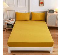 Treer Fitted Sheet and Pillowcase Set, Bedding Sheet Extra Deep Fit 30 cm Soft Breathable Microfiber Bed Sheets for Single/Small Double/King/Super King (150x200x30cm,Turmeric)