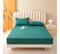 Treer Fitted Sheet with Elastic Edges Single Double Super King Bed, Soft Breathable Fitted Sheet with Extra Deep Pocket 12 inch (30 cm) Machine Washable for Room Decor (160 * 200cm,Dark Green)