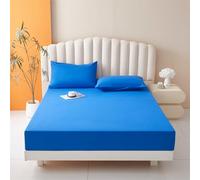Treer Fitted Sheet with Elastic Edges Single Double Super King Bed, Soft Breathable Fitted Sheet with Extra Deep Pocket 12 inch (30 cm) Machine Washable for Room Decor (160 * 200cm,Blue)