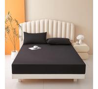 Treer Fitted Sheet with Elastic Edges Single Double Super King Bed, Soft Breathable Fitted Sheet with Extra Deep Pocket 12 inch (30 cm) Machine Washable for Room Decor (140 * 200cm,Black)