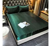 Treer Fitted Sheets Satin Silk Plain Bedding with Deep Pocket for Single Double King Size Bed, Smooth Satin Anti Wrinkle Soft Comfortable Machine Washable Bed Sheets (Dark Green,100x190+36cm)