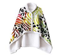 Treer Fleece Blanket Sofa Throw, 3D Leopard Print Fluffy Soft Throws Versatile TV Blankets With Buttons Warm Poncho Shawl Blankets Cloak Cape for Bed Couch Travel Office (White,130x90cm)