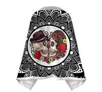 Treer Fleece Blanket Sofa Throw, 3D Skull Print Fluffy Soft Throws Versatile TV Blankets With Buttons Warm Poncho Shawl Blankets Cloak Cape for Bed Couch Travel Office (Mandala Skeleton,130x90cm)