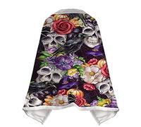 Treer Fleece Blanket Sofa Throw, 3D Skull Skeleton Print Fluffy Soft Throws TV Blankets With Buttons Warm Poncho Shawl Blankets Cloak Cape for Bed Couch Office Travel (Black Bird,130x90cm)