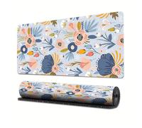 Treer Flower Print Mouse Mat, Large Mouse Mat with Sewn Edges, Mouse Pad with Non-Slip Base, Gaming Mouse Pad, Mousepad Suitable for Office and Home (900x400mm,Blue Flower)