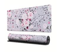 Treer Flower Print Mouse Mat, Large Mouse Mat with Sewn Edges, Mouse Pad with Non-Slip Base, Gaming Mouse Pad, Mousepad Suitable for Office and Home (800x300mm,Pink Rose)