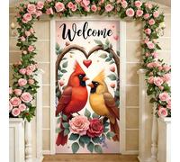 Treer Front Door Decoration Outside All Year Cover Porch, Elastic Fabric Door Cover for Decorating Stretch Gate Covering for Interior, External Festive Season House (90x210cm,Rose heart 5)