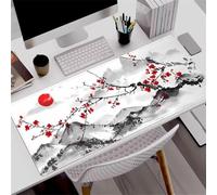 Treer Gaming Mouse Pad PC Office Ink Painting Keyboard Mat Extended Large Desk Mat Computer Mouse Mat, Mousepad Non-Slip Stitched Edge for Home Office Work (300 * 800 * 3mm,flowers F)