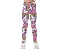 Treer Girls Leggings Polyester 3D Cute Unicorn Printed Kids Children Teen Trousers Full Length Casual Pants Stretch Fashion Party Leggings for 3-8 Years (L,Rainbow)