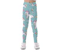 Treer Girls Leggings Polyester 3D Cute Unicorn Printed Kids Children Teen Trousers Full Length Casual Pants Stretch Fashion Party Leggings for 3-8 Years (XL,Green)