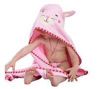 Treer Hooded Baby Towel Bathrobe, Newborns Boys Girls Cotton Soft Towel Blanket Cloak with Cute Cartoon Animal Hat Design for Baby Shower Bathing Beach Swimming (110x110cm,Pink Rabbit)