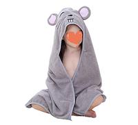 Treer Hooded Baby Towel Bathrobe, Newborns Boys Girls Cotton Soft Towel Blanket Cloak with Solid Color Cute Cartoon Animal Design for Baby Shower Bathing Beach Swimming (90x90cm,Gray)