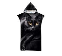 Treer Hooded Towelling Changing Robe, Adult Women Men Summer Beach Poncho Towel Microfibre Light Weight Quick Dry Towel for Travel Swimming Surfing Wetsuit (75x110cm,Black Cat)
